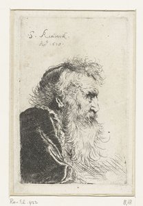 Hoofd van een oude man met baard in profiel